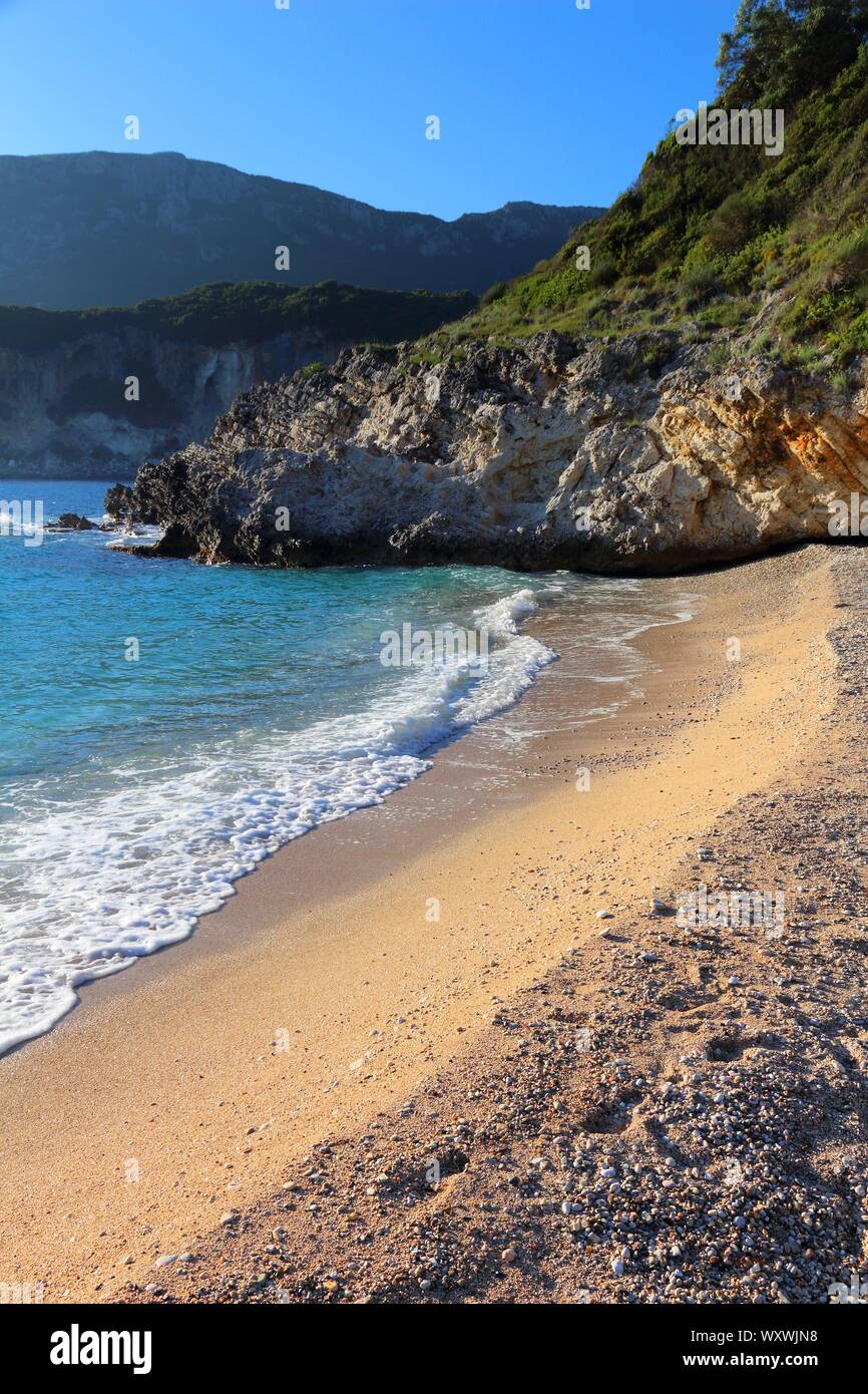 Corfu island landscape - Rovinia beach in Liapades Stock Photo - Alamy