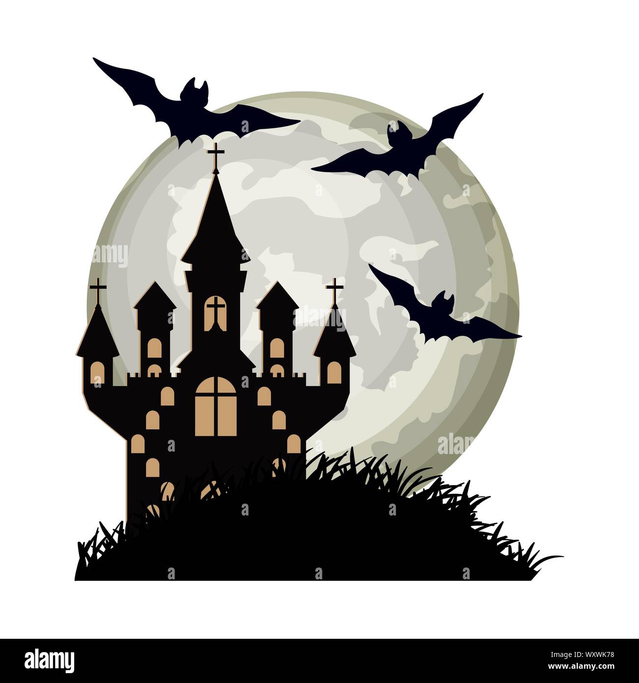 halloween bats flying with castle in night scene Stock Vector Image ...