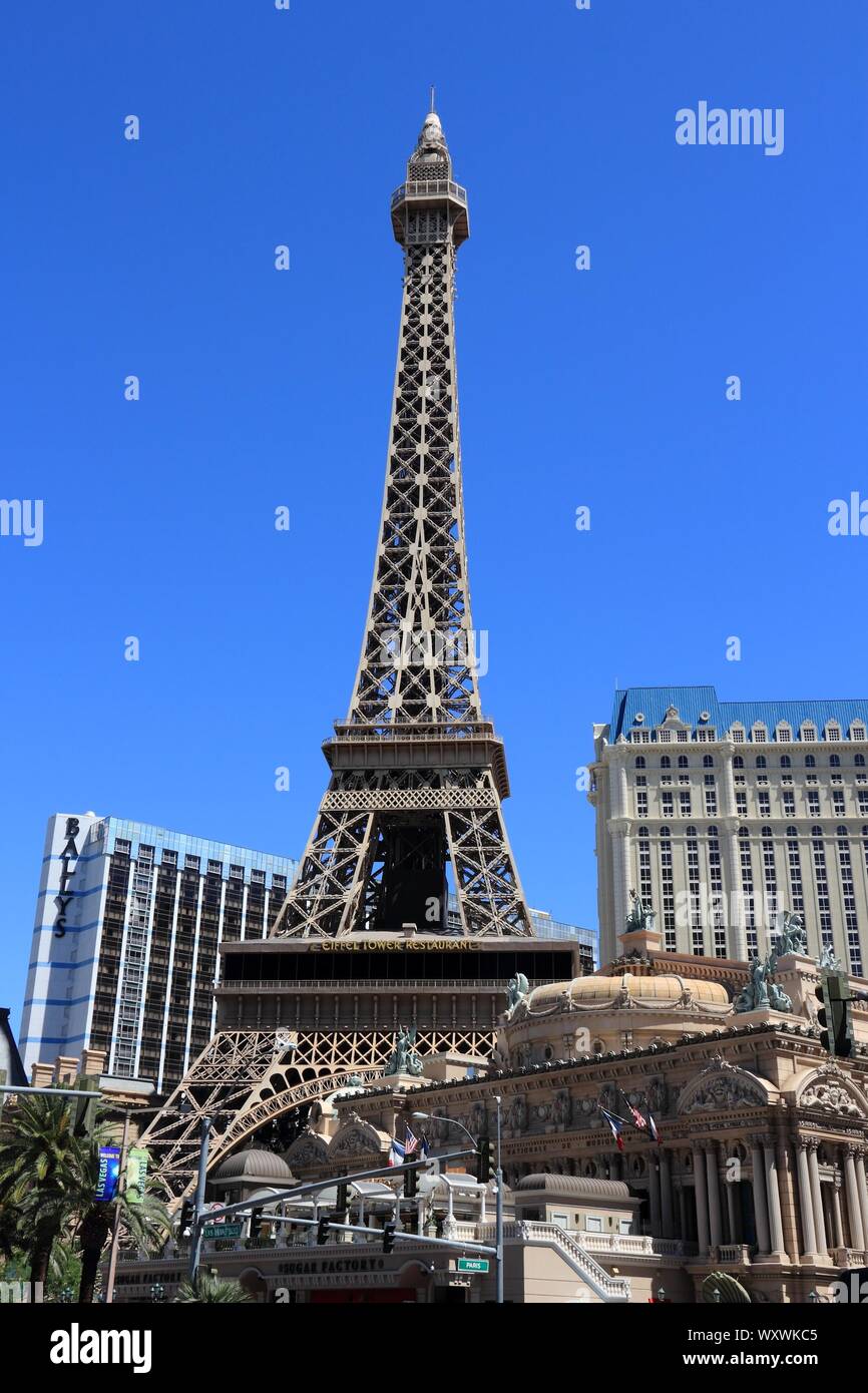 LAS VEGAS, USA - APRIL 14, 2014: Paris Las Vegas casino hotel in Las Vegas. The hotel is among 30 largest hotels in the world with 2,916 rooms. Stock Photo