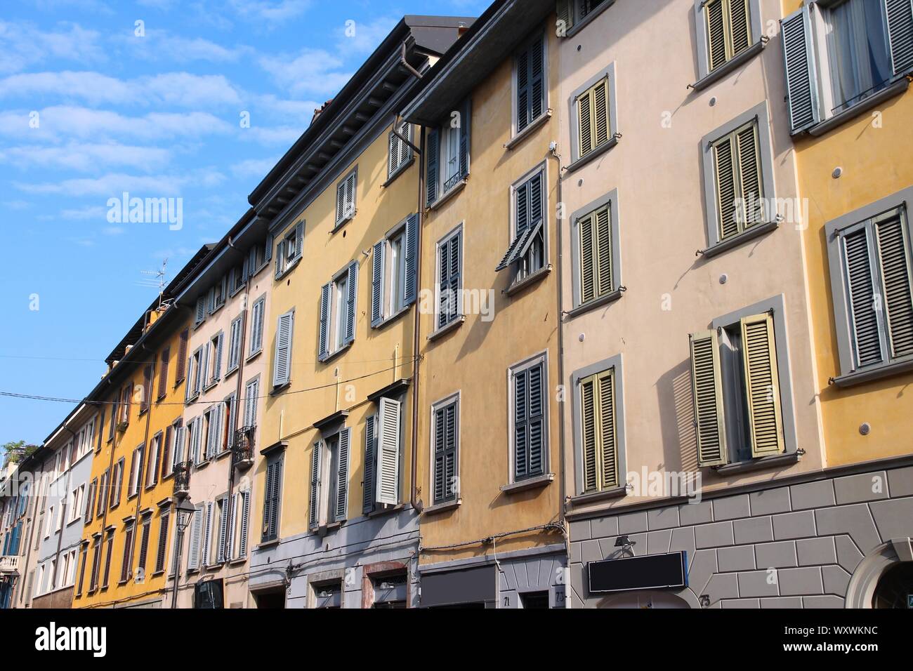 Bergamo in Lombardy, Italy - old apartment buildings architecture. Stock Photo