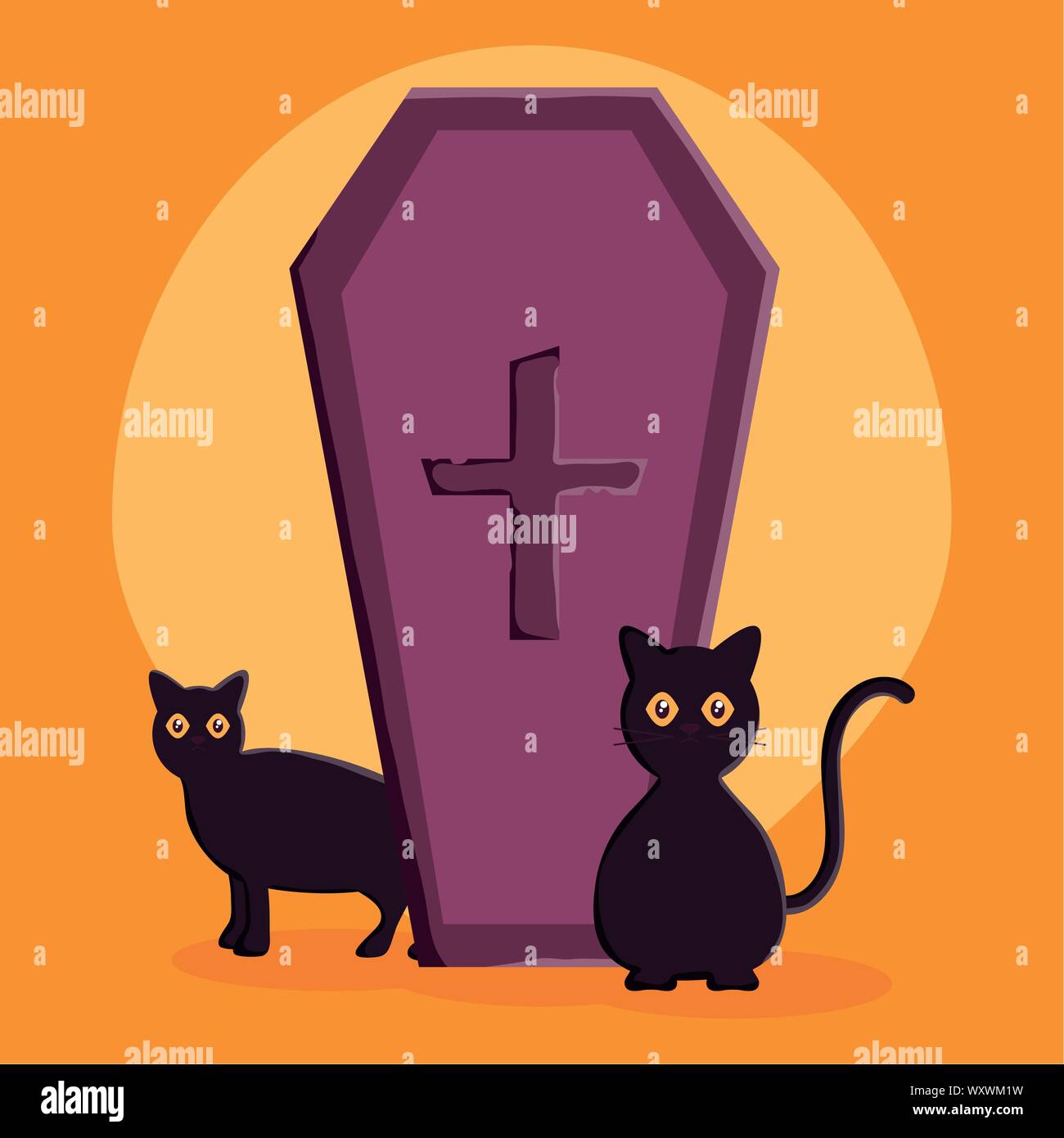 black cats and coffin trick or treat - happy halloween vector ...