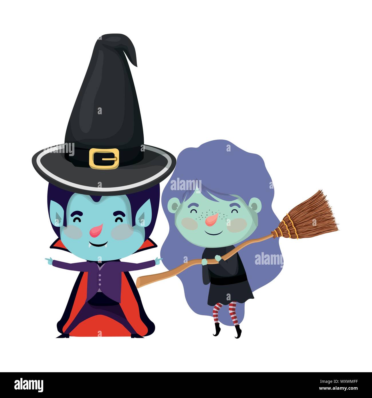 cute little kids with dracula and witch costume Stock Vector Image ...