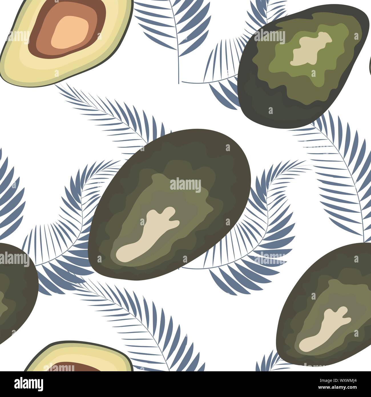 Avocado seamless pattern with tropical leaves of palm tree, background ...