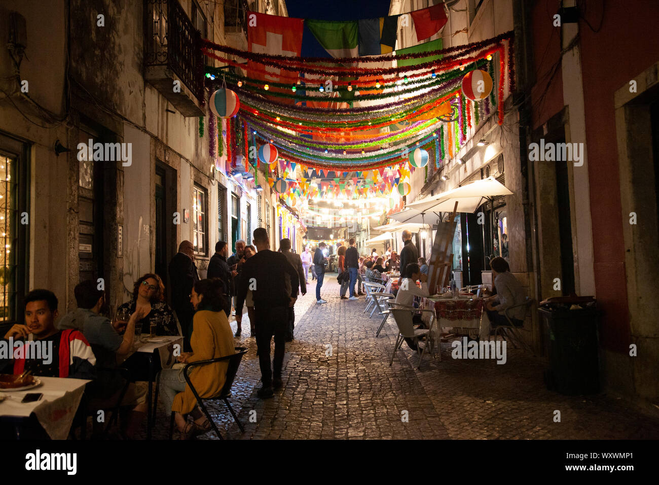 Bairro Alto Restaurants at Night , Lisbon Portugal Stock Photo Alamy