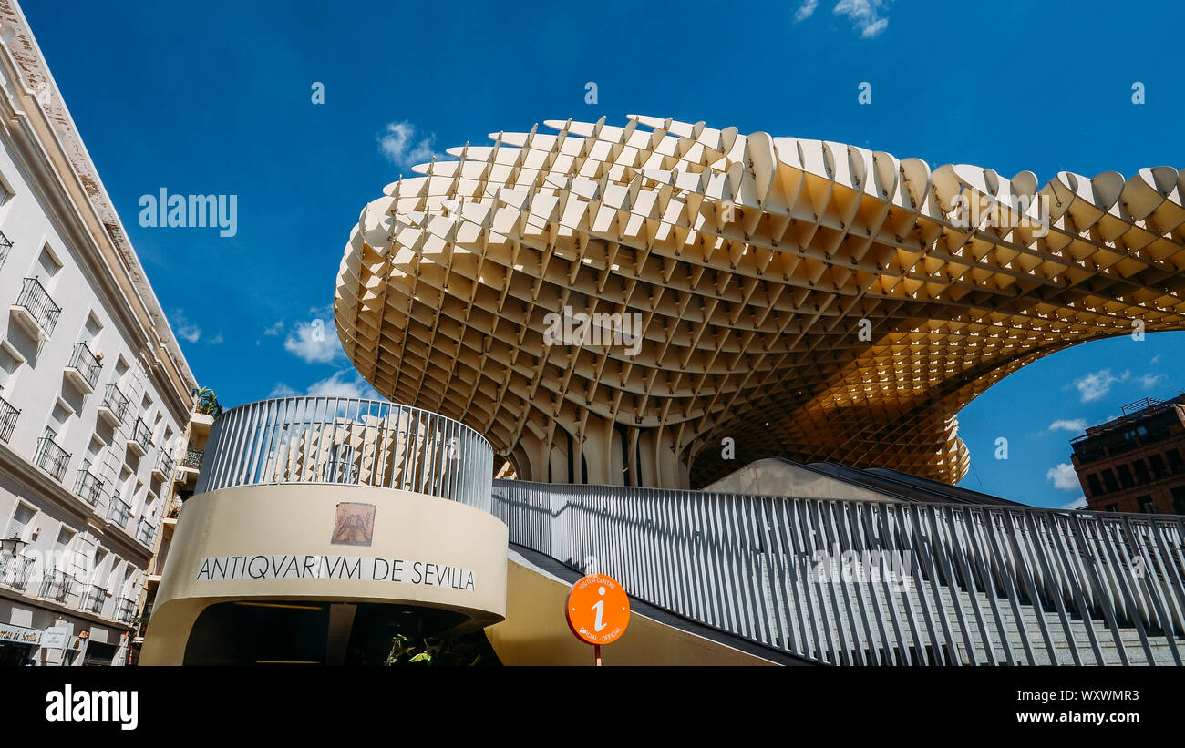 Seville, Spain - Sept 10, 2019: Entrance to the Space Metropol Parasol,  Setas de Sevilla, on a sunny summer day Stock Photo - Alamy