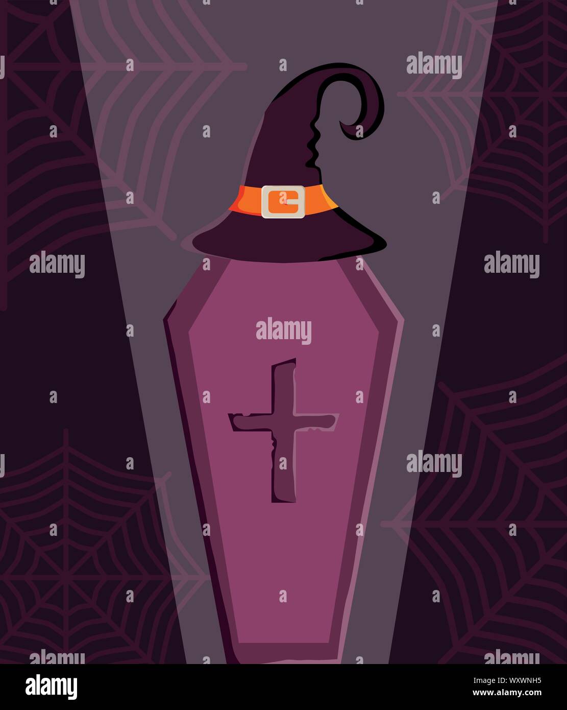 coffin and hat trick or treat - happy halloween vector illustration ...
