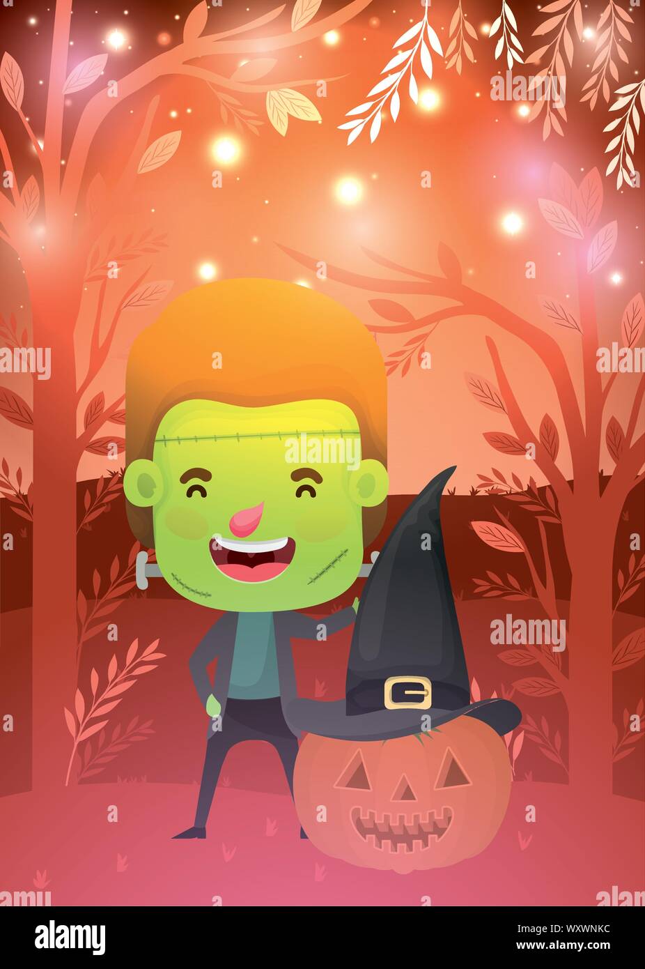 halloween season scene with boy costume frankenstein Stock Vector Image ...