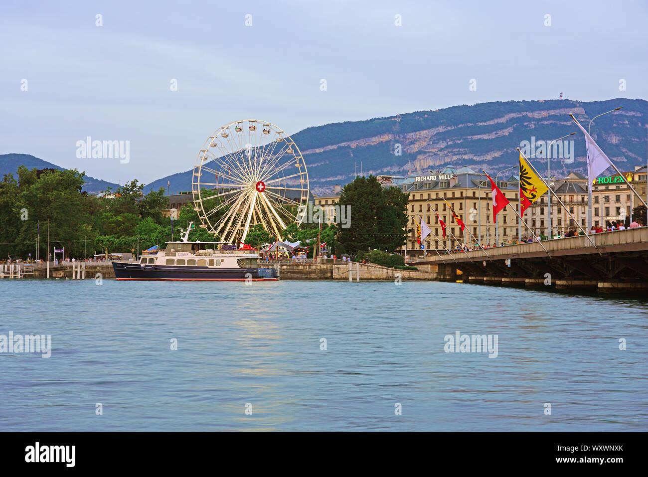 Geneva Switzerland 24 Jun 2019 View Of The Pont Du Mont Blanc Bridge