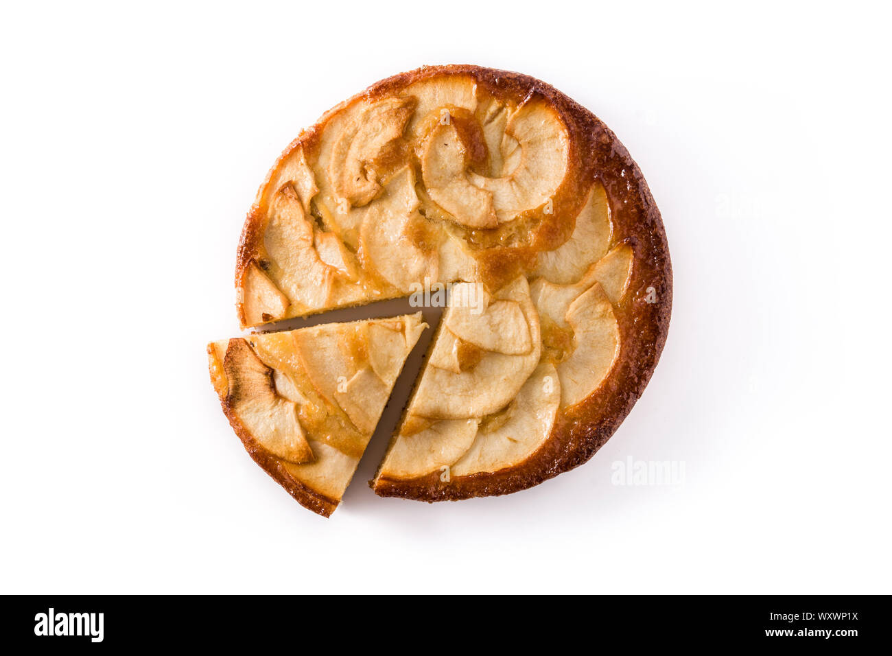 Homemade slice apple pie isolated on white background. Top view Stock Photo