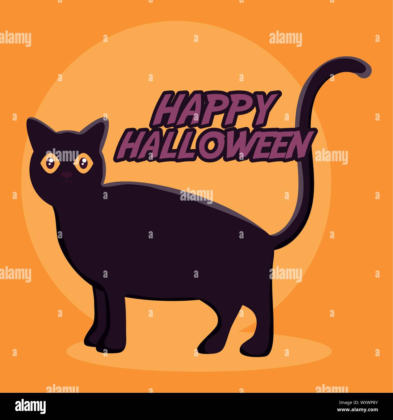 black cat trick or treat - happy halloween vector illustration Stock ...
