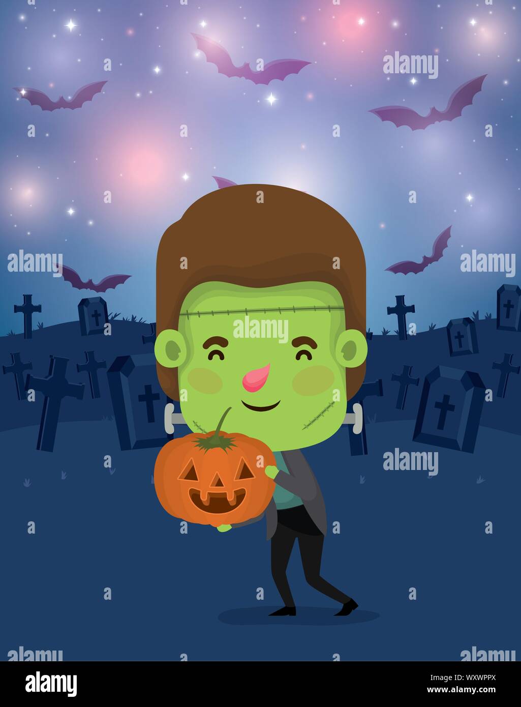 halloween season scene with boy costume frankenstein Stock Vector Image ...