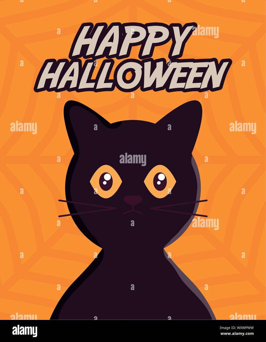 black cat trick or treat - happy halloween vector illustration Stock ...