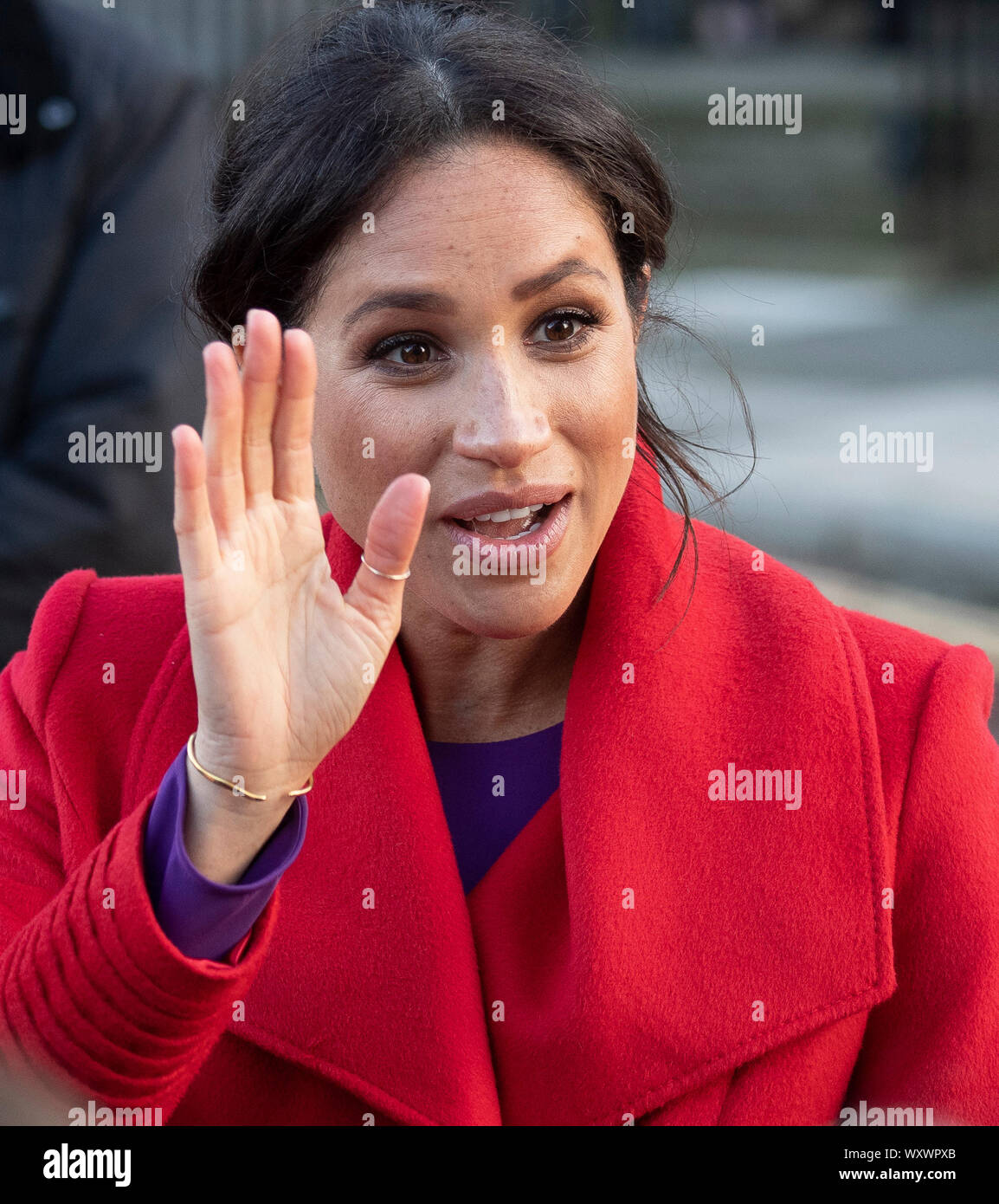 Prince Harry Duke of Sussex adn Meghan, Duchess of Sussex  officially open Number 7, a Feeding Birkenhead citizens supermarket and community cafe, on January 14, 2019 in Birkenhead, Merseyside, England. Feeding Birkenhead is a coalition of churches, food banks, community groups, and other organisations working together to eliminate hunger in Birkenhead. The supermarket enables local families to buy their weekly shopping at a discounted price, and provides advice and advocacy on benefits, looking for work, debt, budgeting, and cooking. Stock Photo