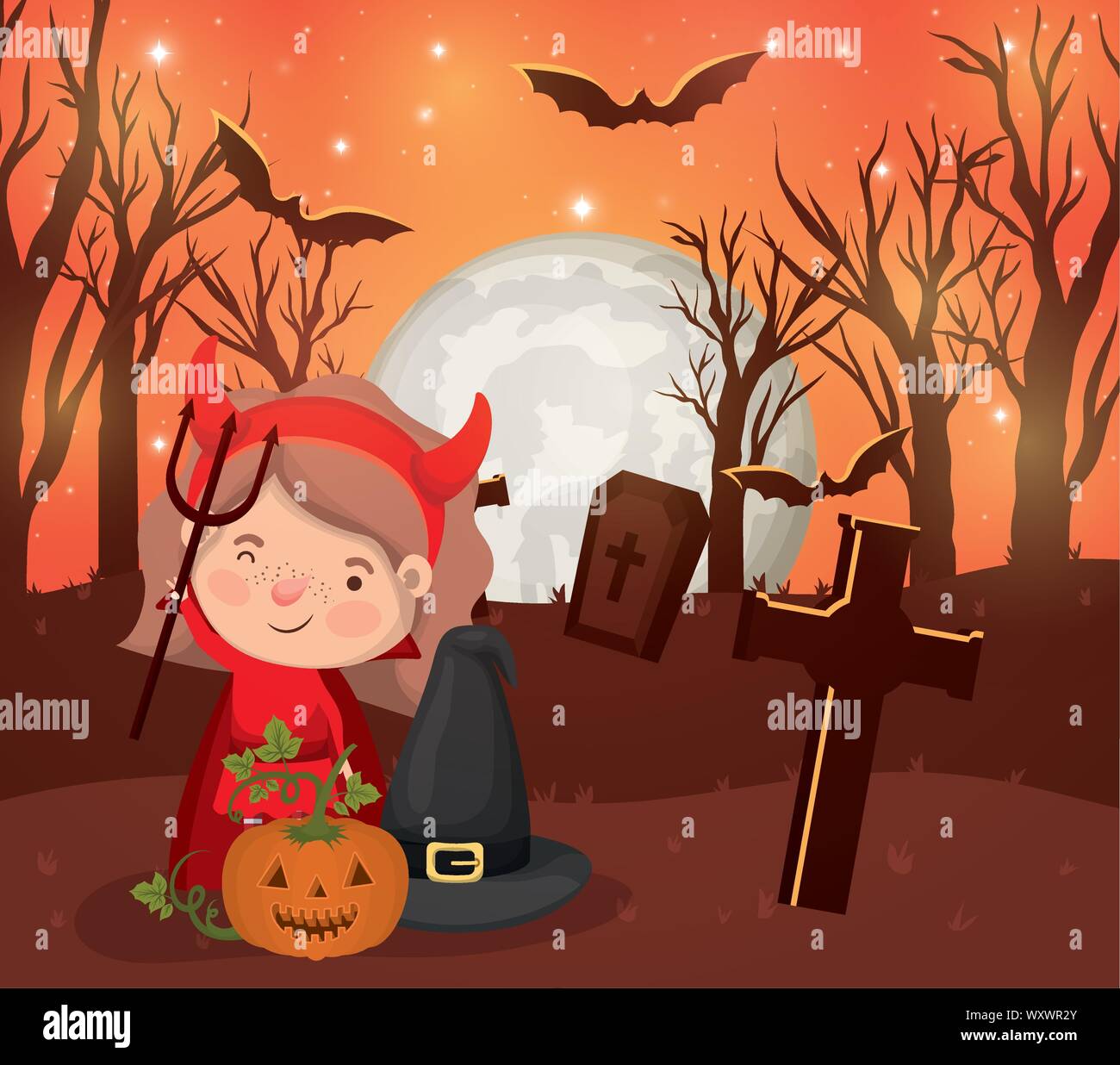 halloween season scene with girl costume devil Stock Vector Image & Art ...