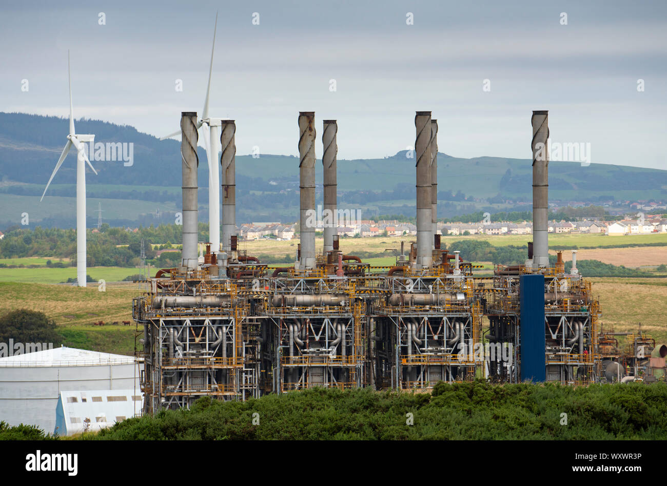 View Mossmorran NGL ethylene plant on 18th September 2019 in Fife, Scotland, UK. The plant is jointly operated by ExxonMobil and Shell UK. Public have Stock Photo