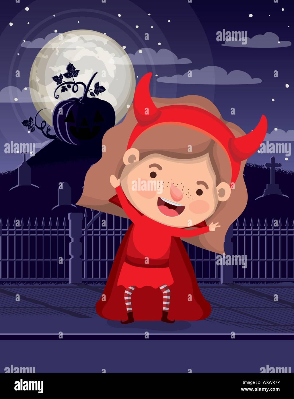 halloween season scene with girl costume devil Stock Vector Image & Art ...