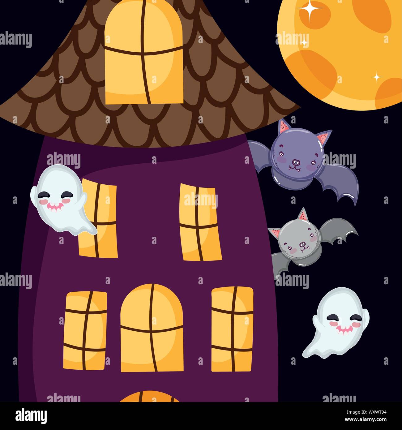 bats ghost house moon halloween vector illustration Stock Vector Image ...