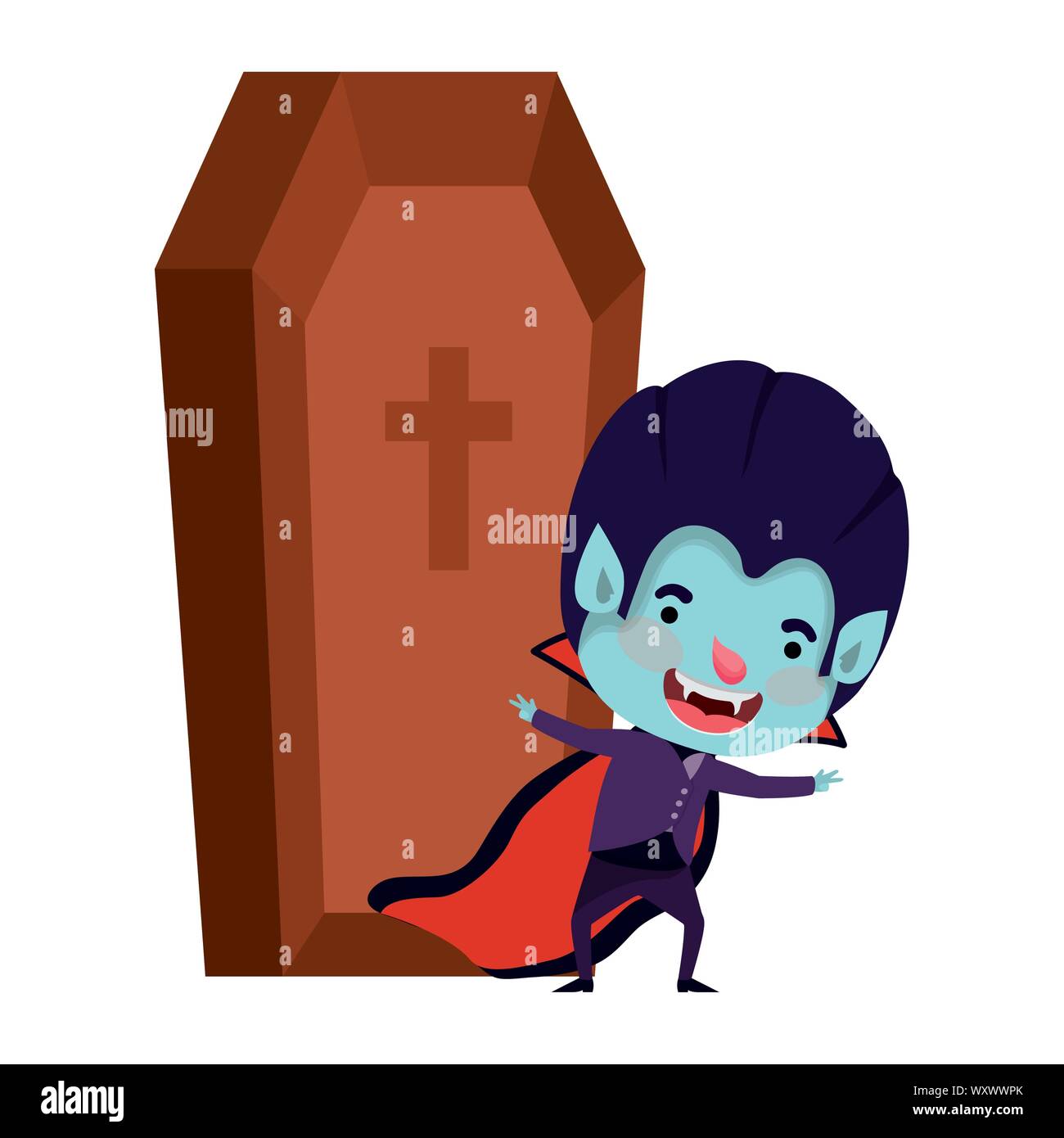 cute little boy with dracula costume and coffin Stock Vector Image ...