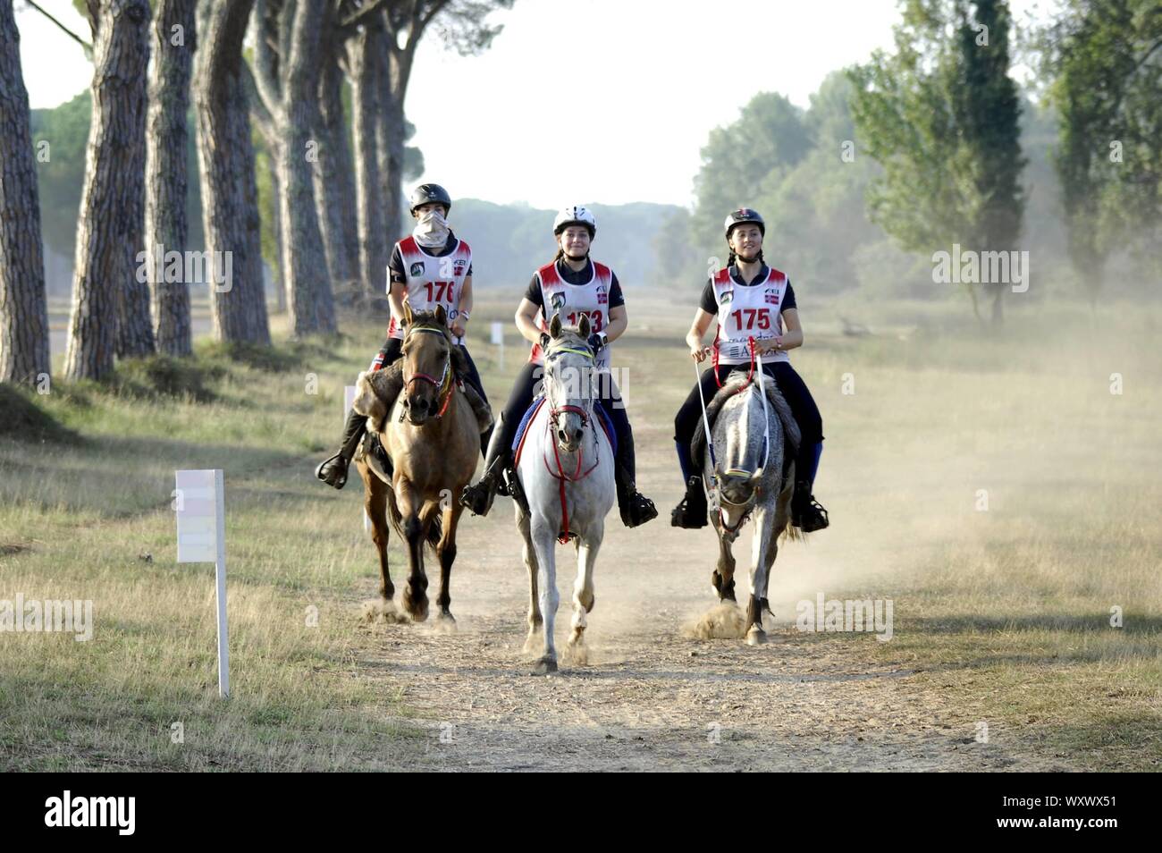 Pisa, Tuscany, Italy. 18th Sep, 2019. TUSCANY ENDURANCE LIFESTYLE The first  'World Endurance Championship 120Km' race of the Toscana Endurance  Lifestyle starts this morning in San Rossore. In the picture: from left