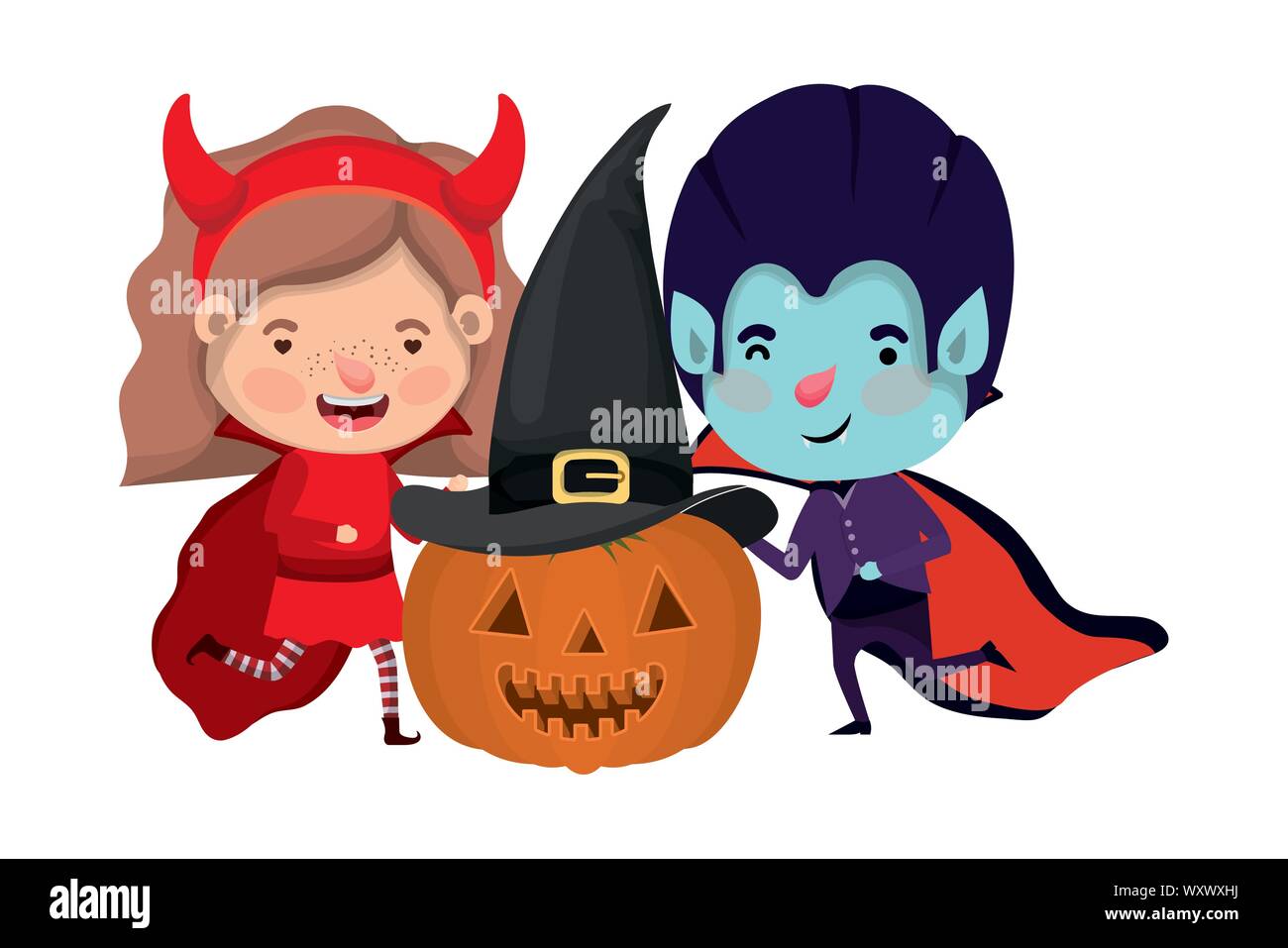 cute little kids with dracula and devil costume Stock Vector Image ...