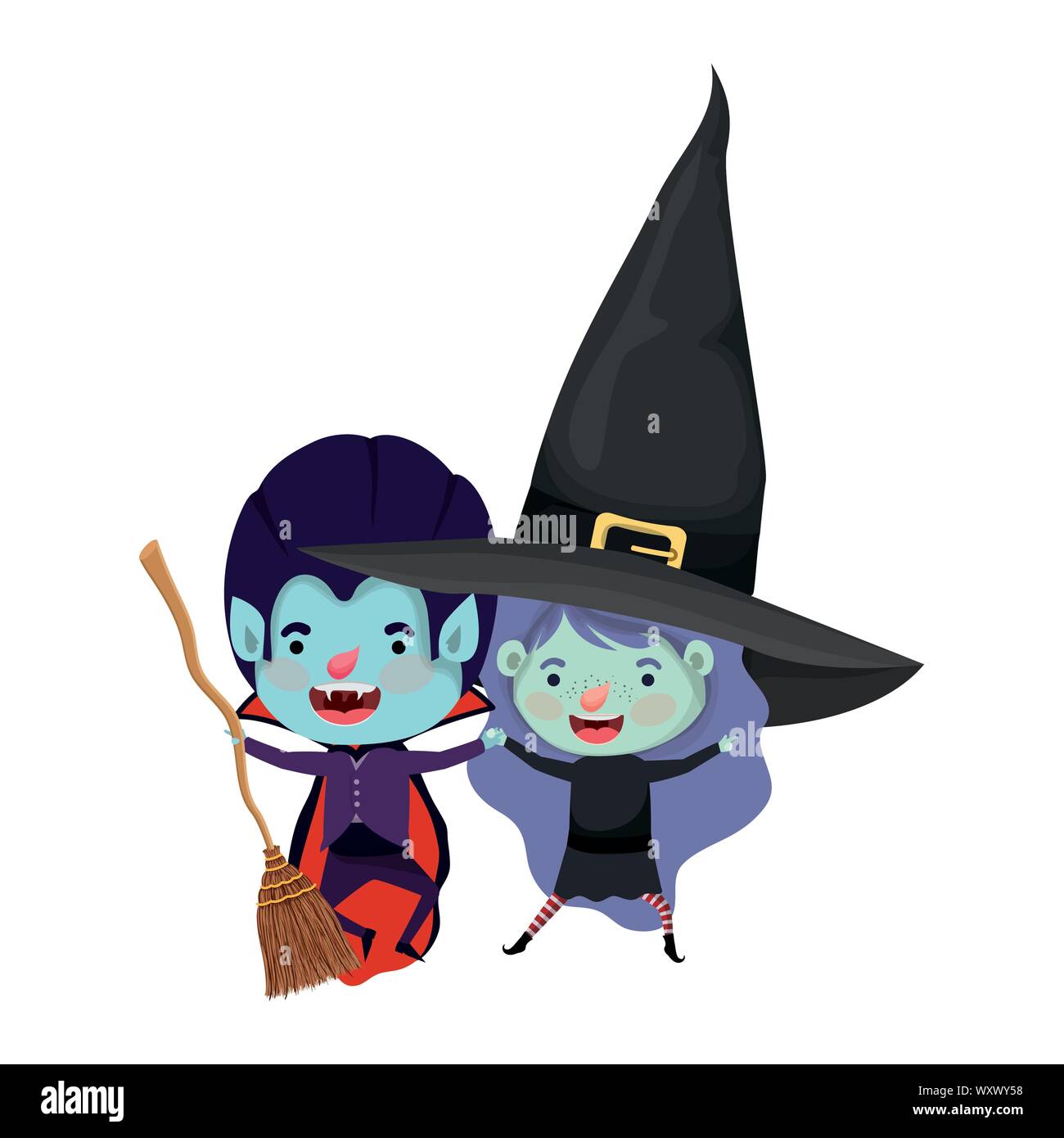 cute little kids with dracula and witch costume Stock Vector Image ...
