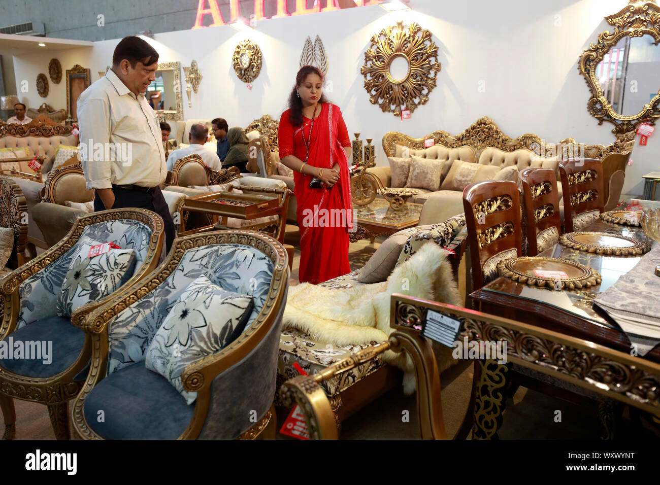 Dhaka, Bangladesh September 17, 2019 Visitors go through a stall at