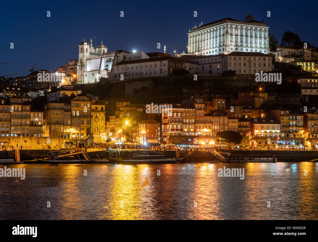 Night city skyline of Porto in Portugal with the cathedral and Bishops  Palace Stock Photo - Alamy