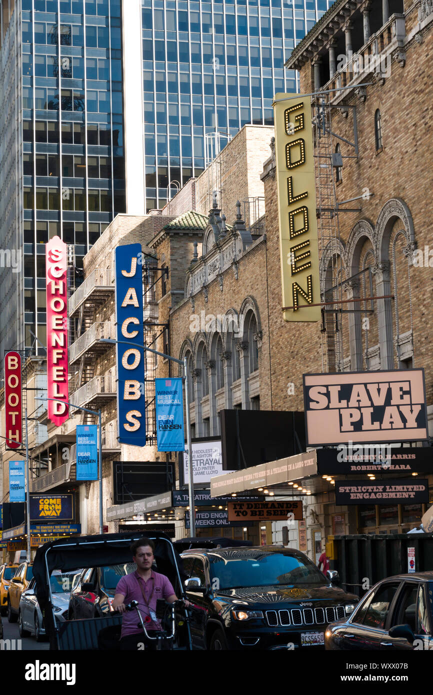 Broadway Theater Marquees on West 45th Street, Times Square, NYC Stock Photo
