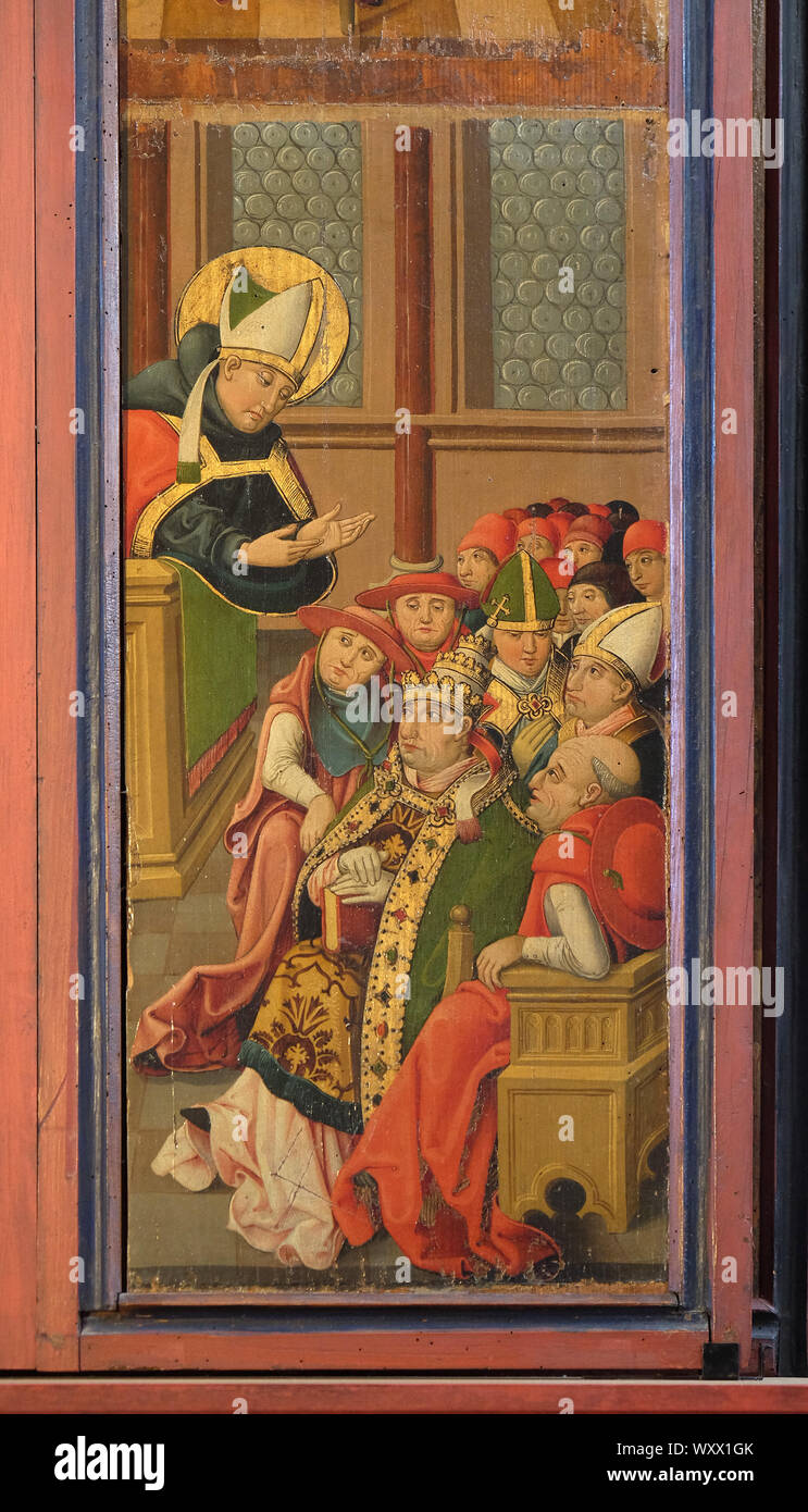 Louis is giving a sermon to the pope, altar of St. Louis of Toulouse in