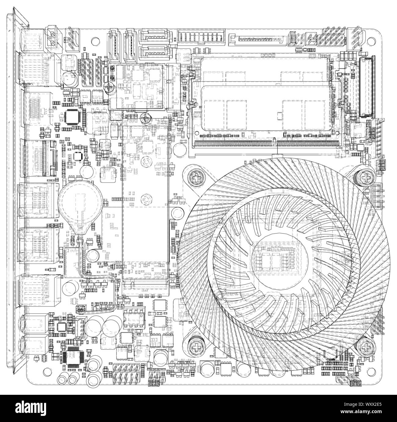 Computer motherboard. Motherboard digital chip. Vector rendering of 3d