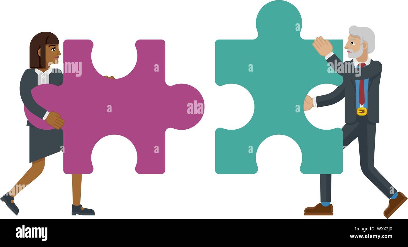 Puzzle Piece Jigsaw Characters Business Concept Stock Vector