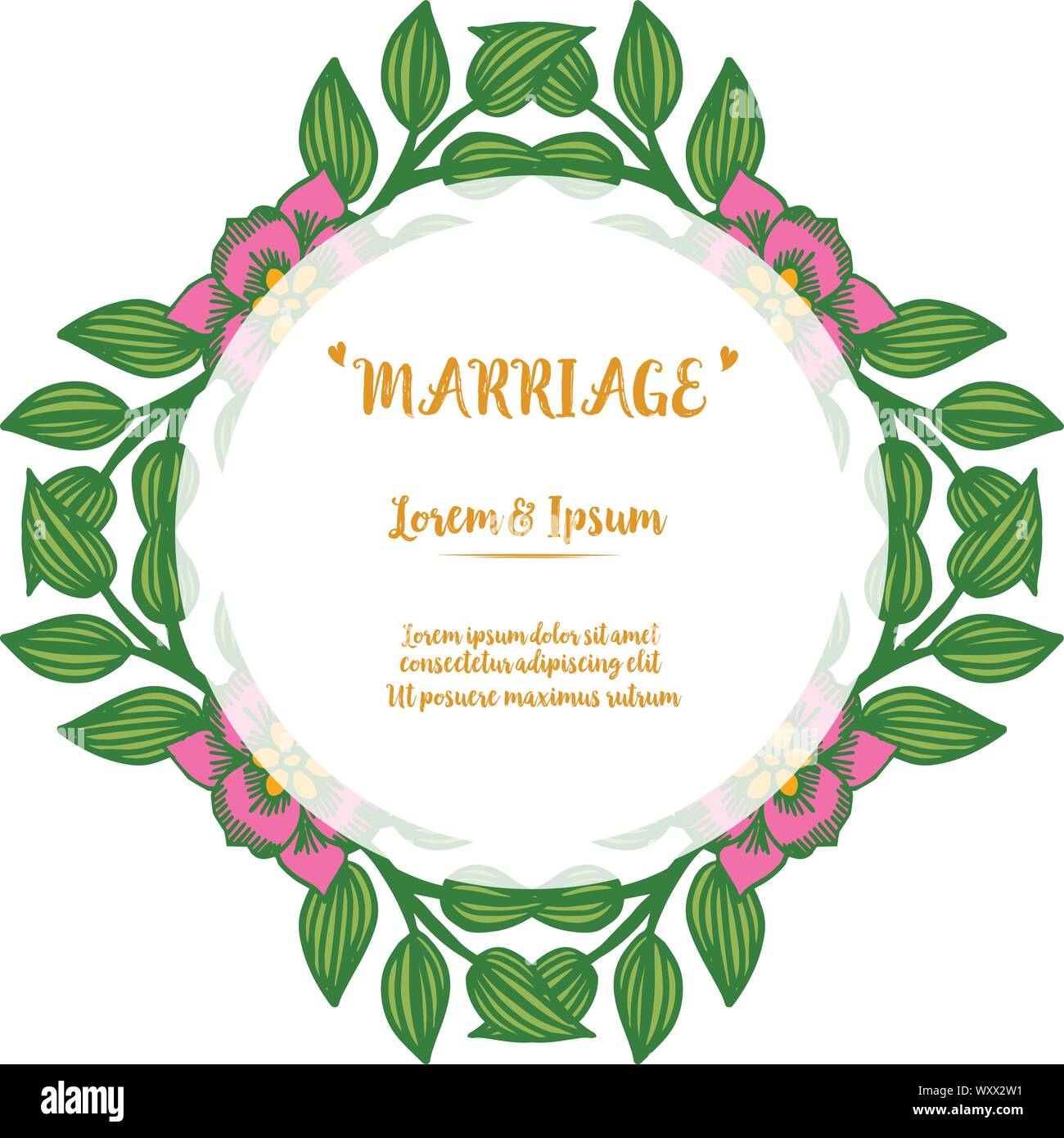 Design Banner Marriage With Modern Colorful Flower Frame Isolated