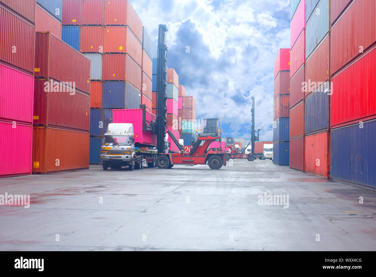 Container. Industrial crane loading Containers in a Cargo freight ship ...