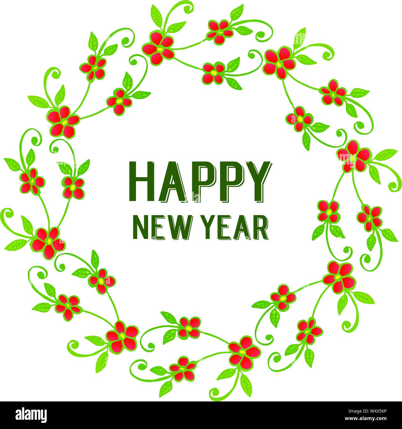 Design greeting card happy new year, with artwork of leaves flower ...
