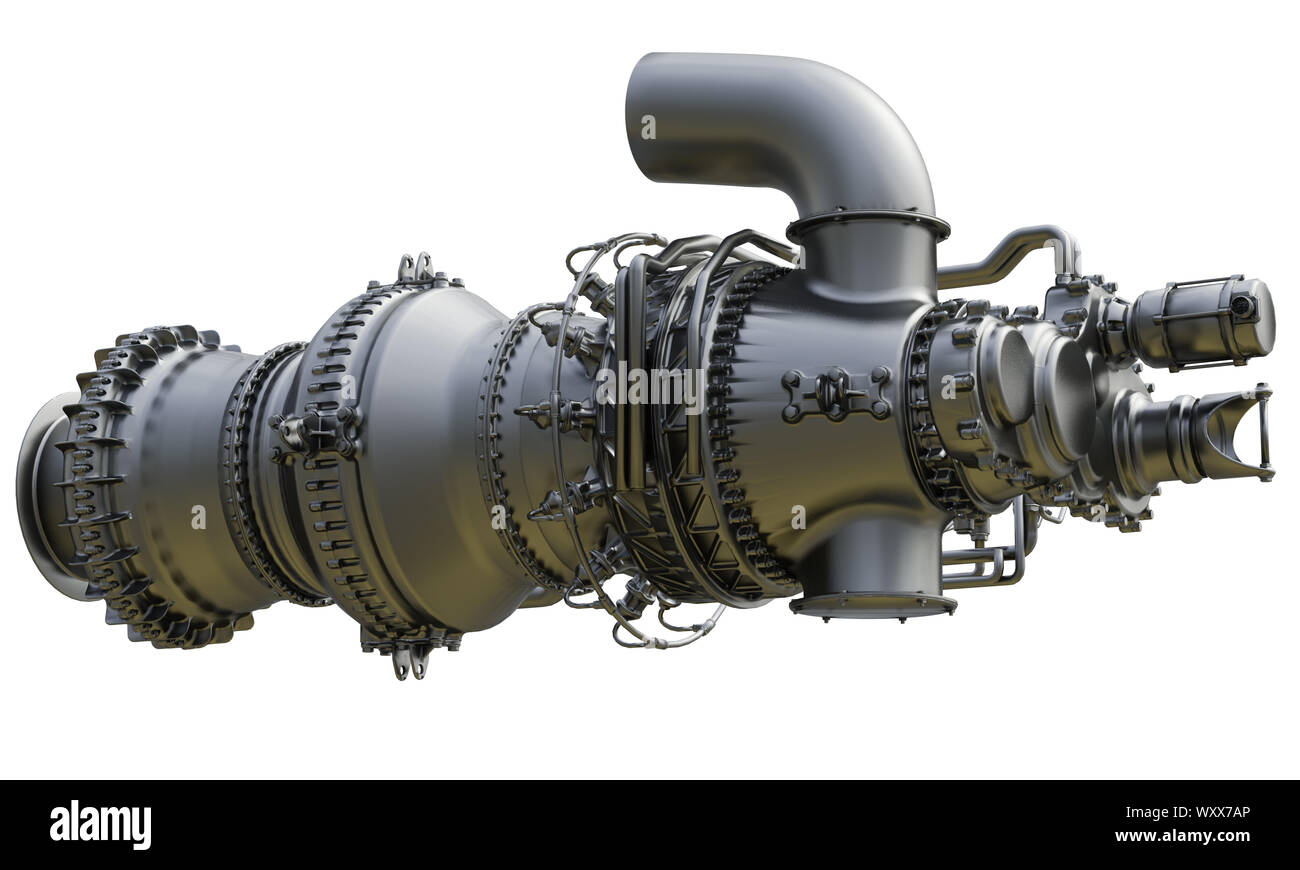 Gas turbine aircraft engine of power plant. 3d rendering. Stock Photo