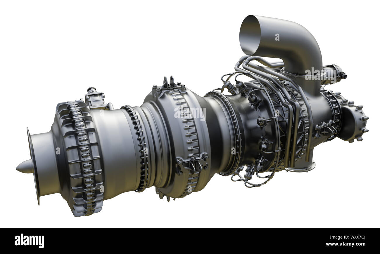 Gas turbine aircraft engine of power plant. 3d rendering. Stock Photo