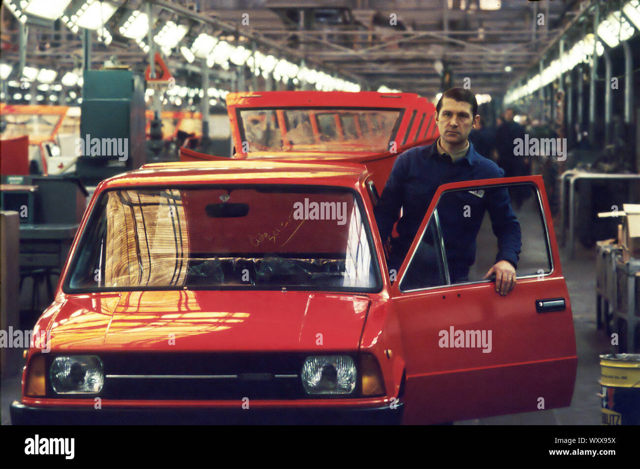 assembly lines in the car factory Innocenti Leyland at Milan Lambrate (1979) Stock Photo