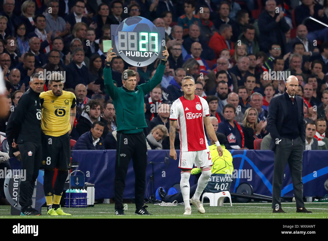 AMSTERDAM, 17-09-2019 JohanCruyff Arena , Champions League Football season  2019 / 2020 .Ajax coach Erik ten Hag during the match Ajax - Lille Stock  Photo - Alamy