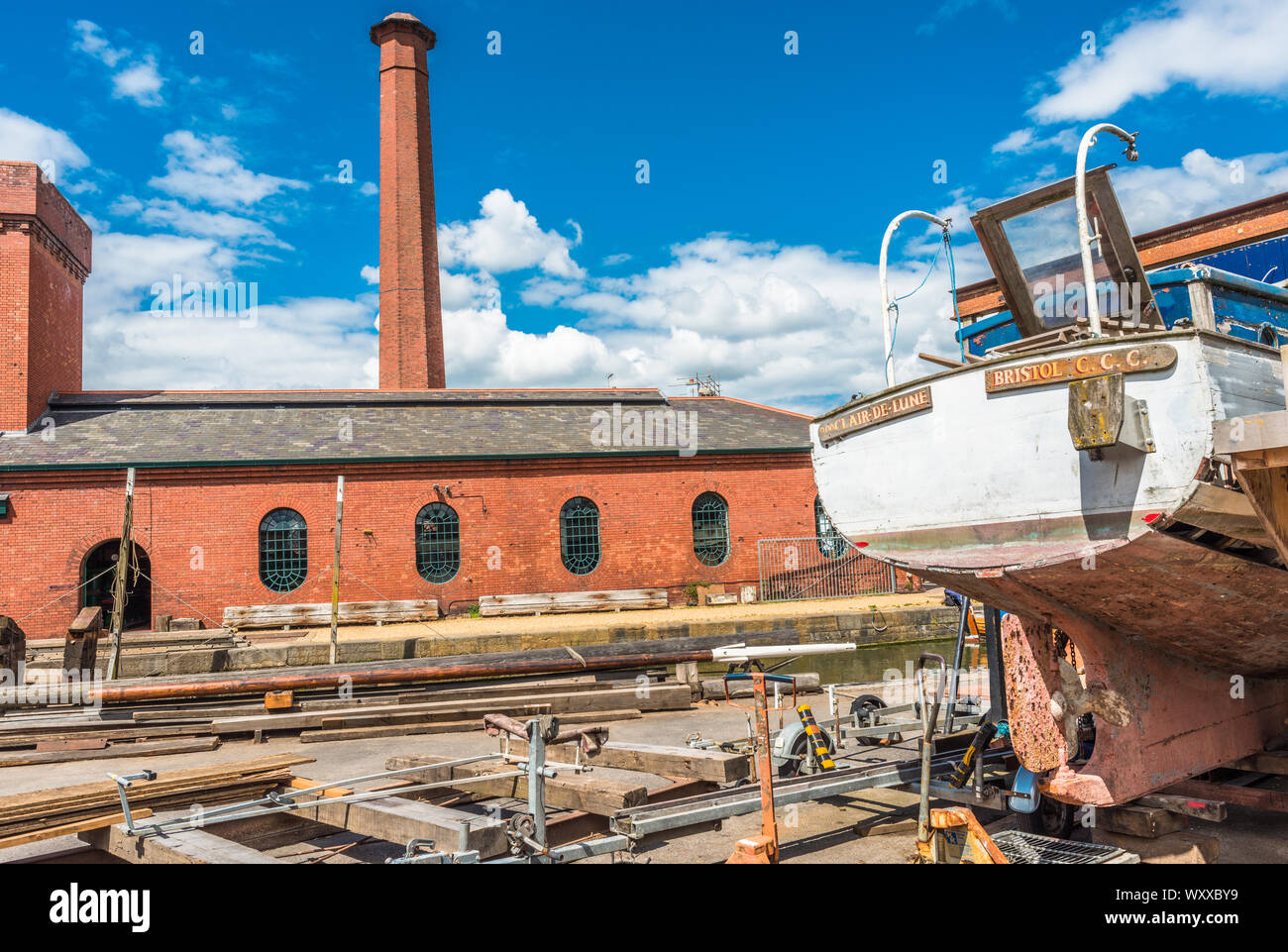 Floating Harbour at Underfall Yard with Victorian pump room, Bristol, Avon, England, UK. Stock Photo