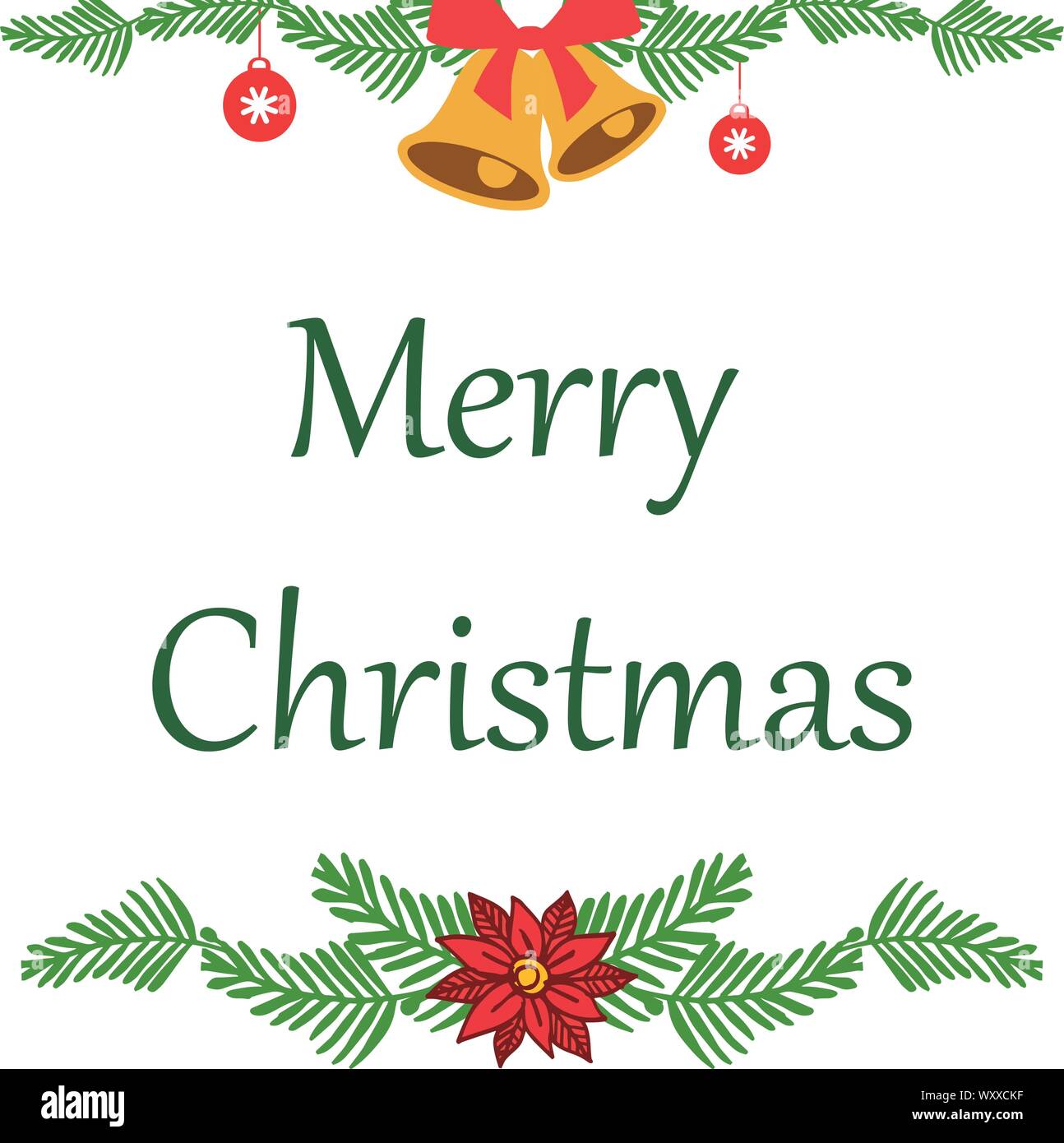 Realistic green leafy wreath frame, with beautiful card merry christmas ...