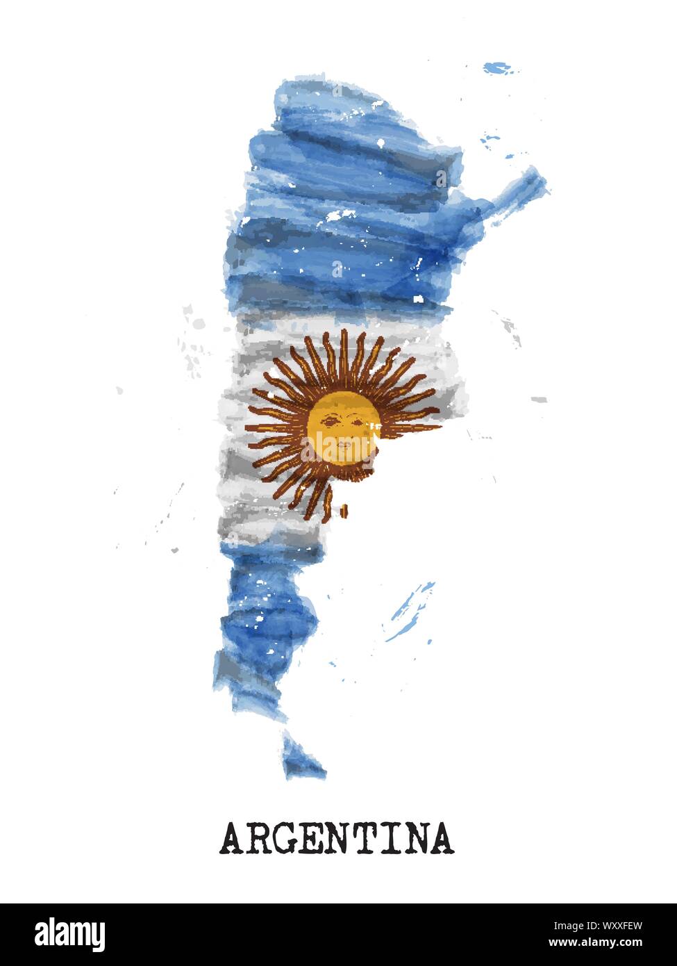 Argentina flag watercolor painting design and country map shape with ...