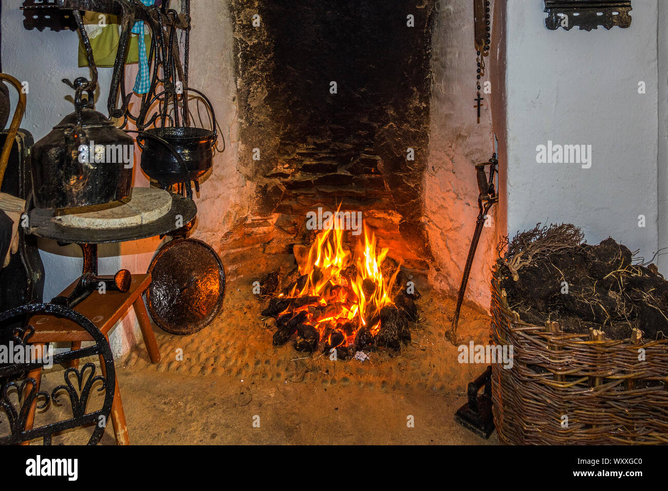 Irish Cottage With Turf Fire,  County Donegal, Ireland Stock Photo