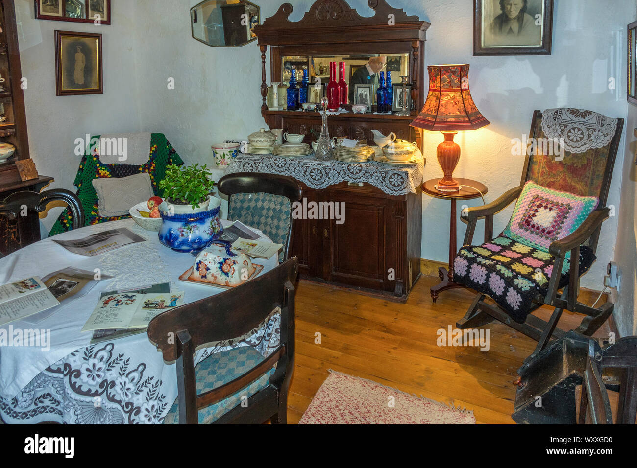 Irish Cottage Living Room,  Folk Village, County Donegal, Ireland Stock Photo