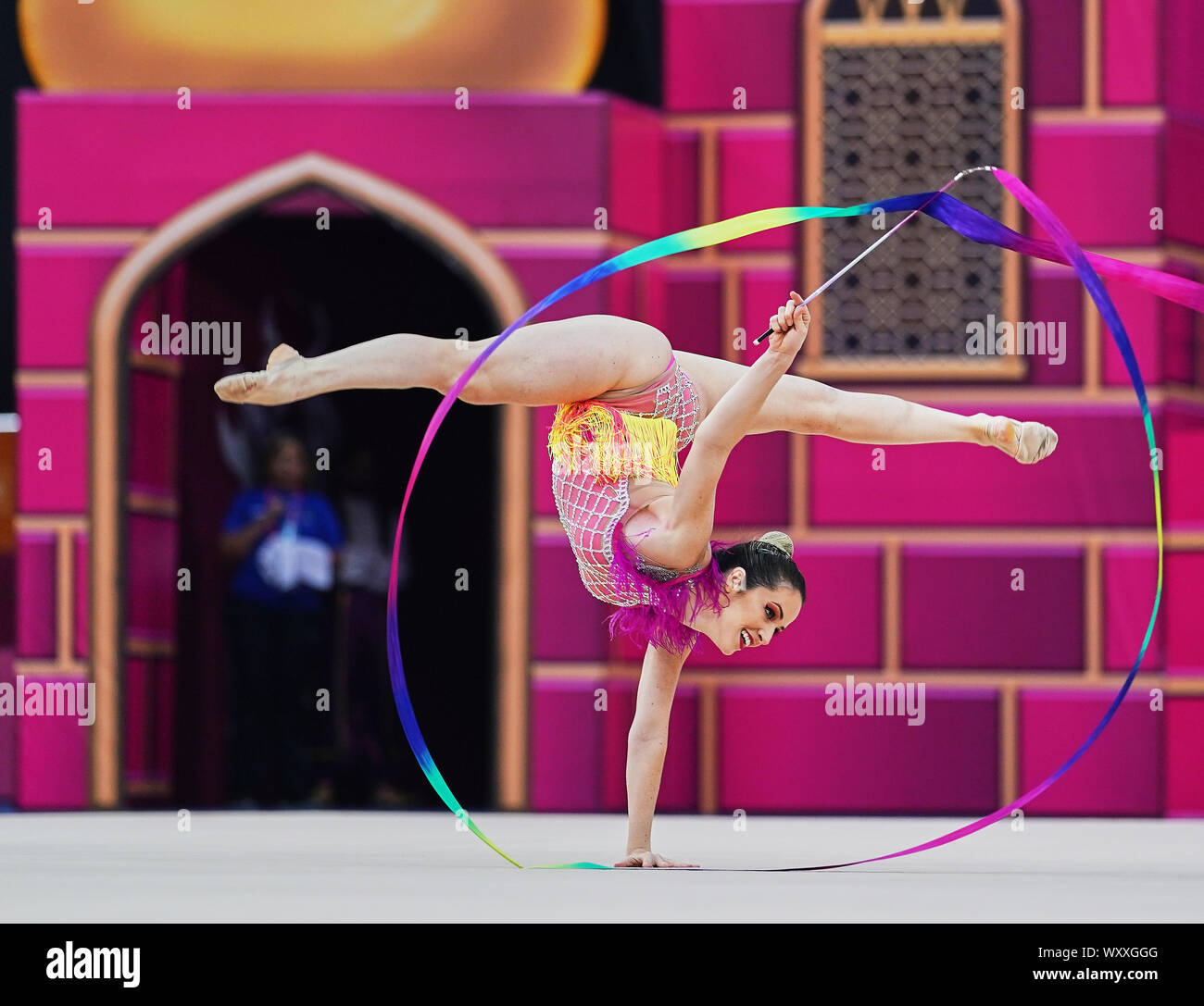 Baku, Azerbaijan. 18th Sep, 2019. Baku, Azerbaijan. 18th Sep, 2019. Natalia Gaudio of Brazil during the 37th Rhythmic Gymnastics World Championships match between and Day 3 at the National Gymnastics Arena in Baku, Azerbaijan. Ulrik Pedersen/CSM. Credit: Cal Sport Media/Alamy Live News Credit: Cal Sport Media/Alamy Live News Stock Photo