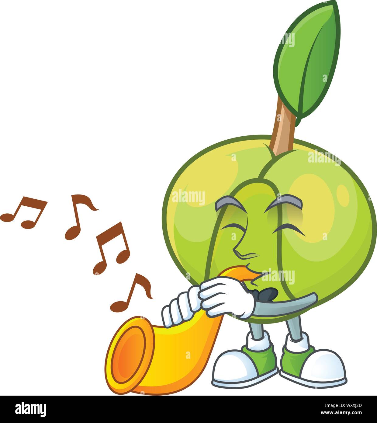 With trumpet elephant apple cartoon on white background Stock Vector ...