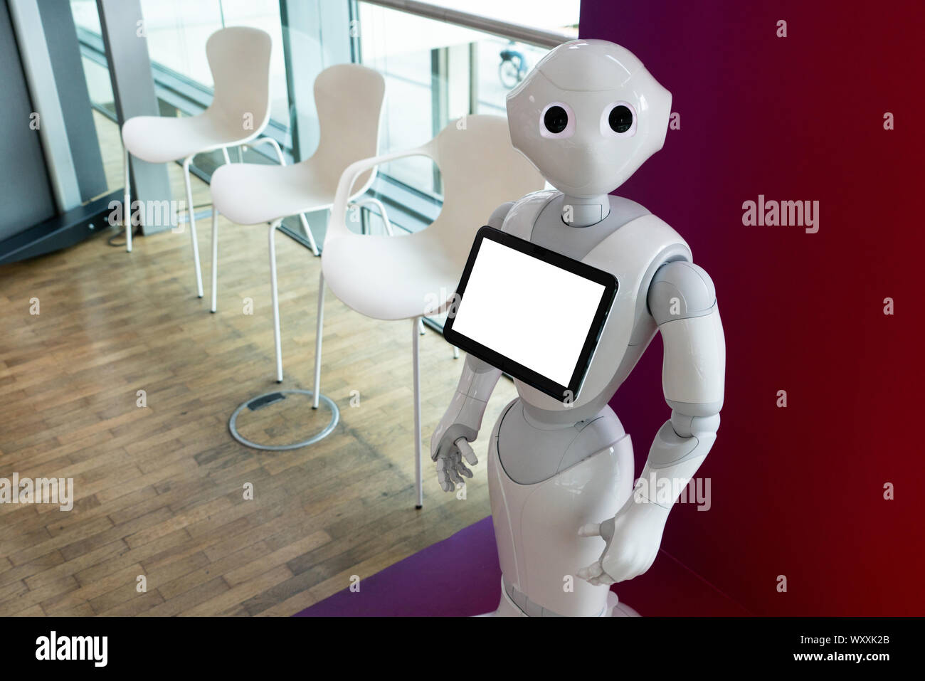 Robot consultant with touch screen Stock Photo