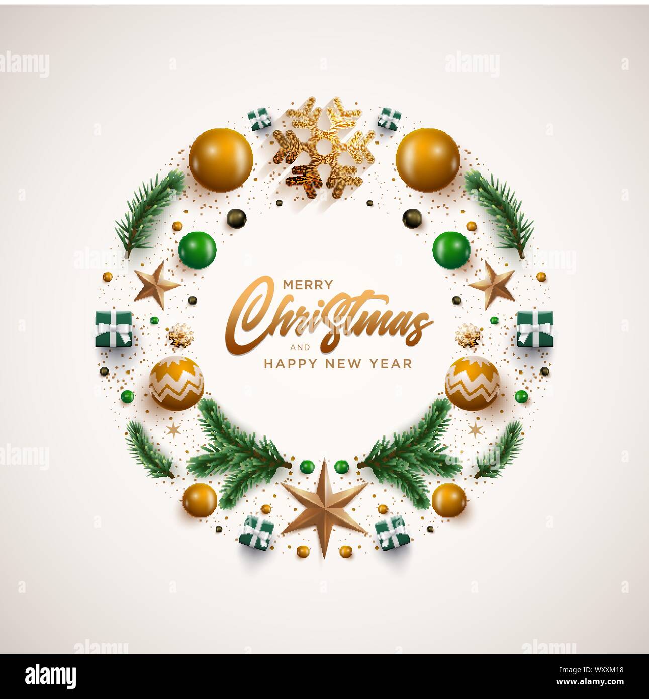 Ho Ho Ho Merry Christmas And Happy New Year Greeting Card Christmas Wreath  Design With Festive Christmas Decoration Ornaments And Objects Vector  Illustration Stock Illustration - Download Image Now - iStock