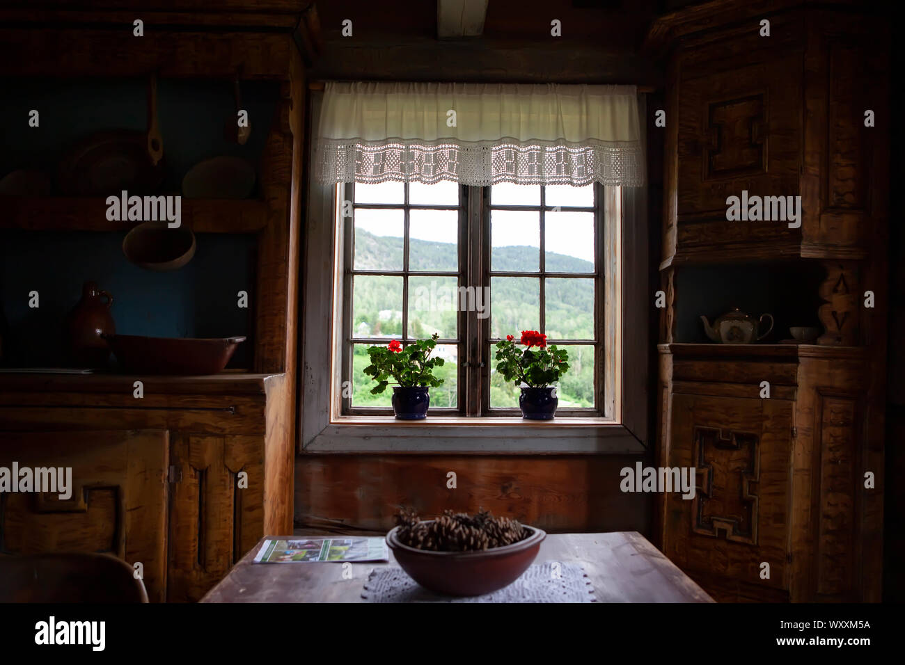 old rural interior, timber house interior.Wooden house interior.Scandinavian  style Stock Photo - Alamy
