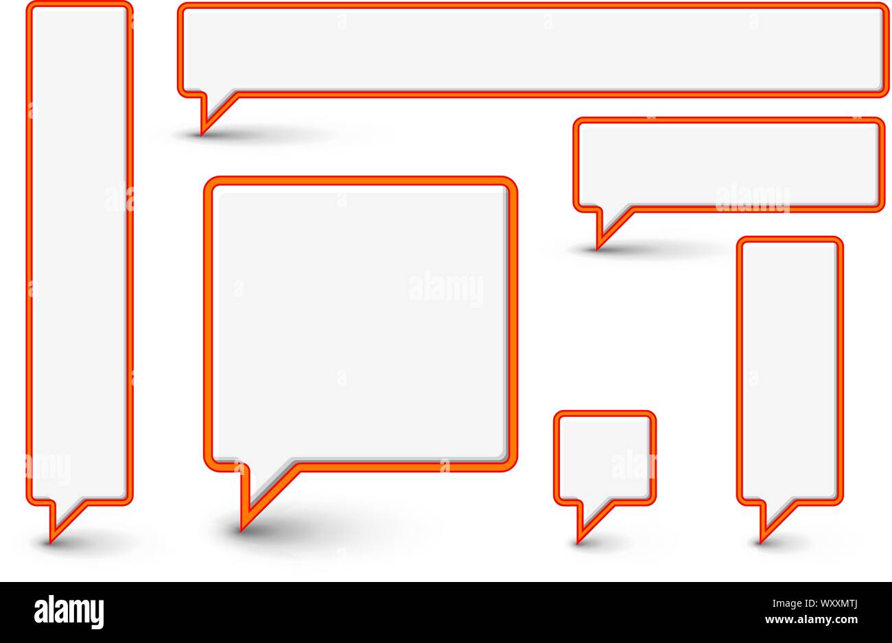 Set of vector empty plastic Comic Clouds and bubbles with red border Stock Vector