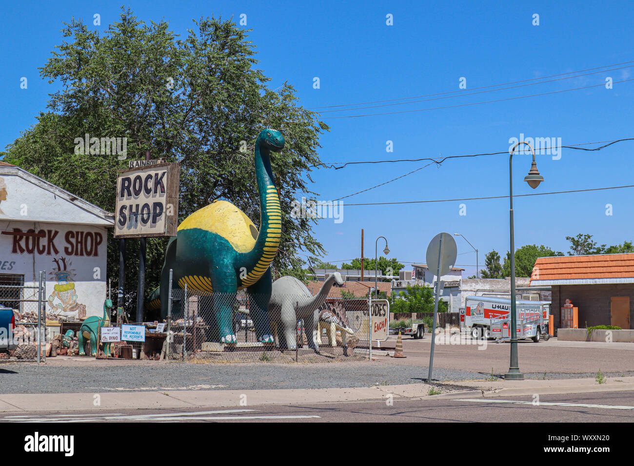 Holbrook, Arizona / USA August 3, 2919 Rainbow Rock Shop Dinosaurs